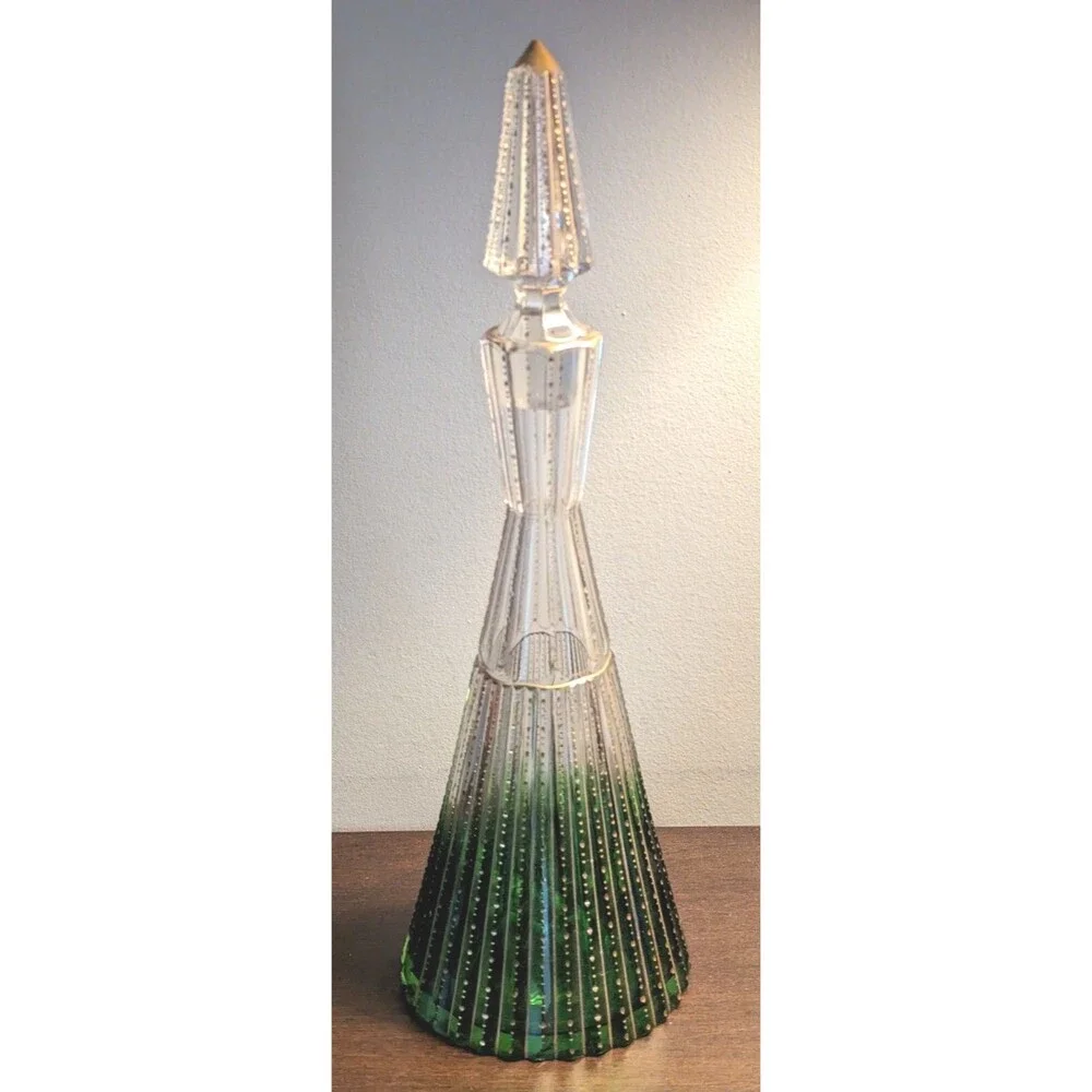 Antique Moser Decanter Crystal Cordial Clear-to-Green W Prism-Cut Body Rare